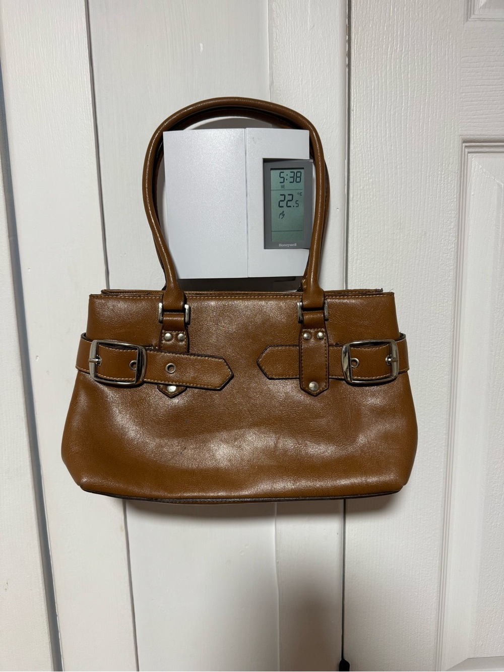 Classic Brown Leather-Style Tote Handbag